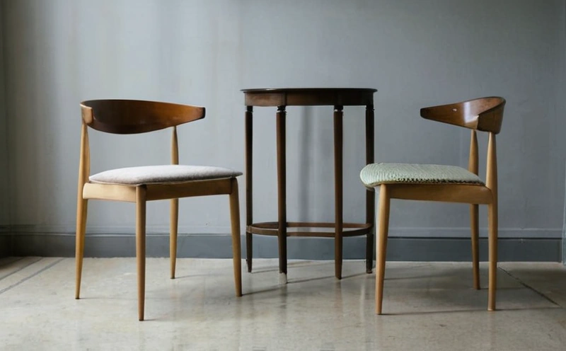 Wooden dining chair photographed from the side with a tape measure across the seat showing seat depth