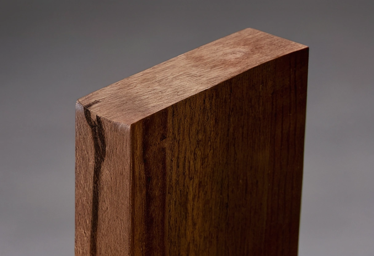Macro detail of a glued mortise and tenon chair joint in walnut